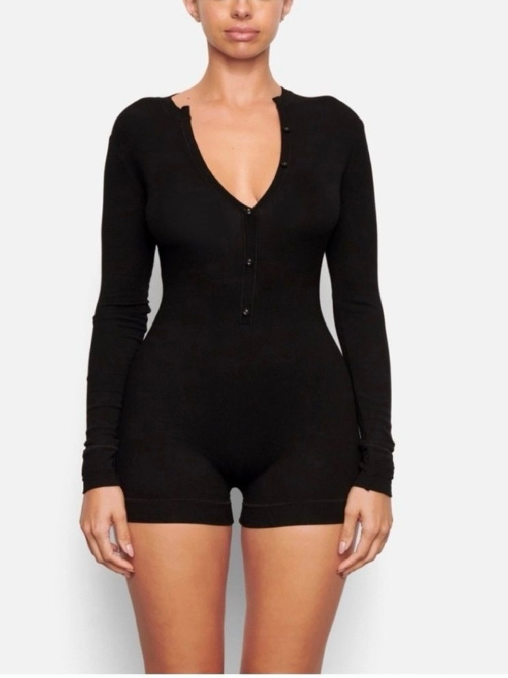 Black  Skims Henley Romper